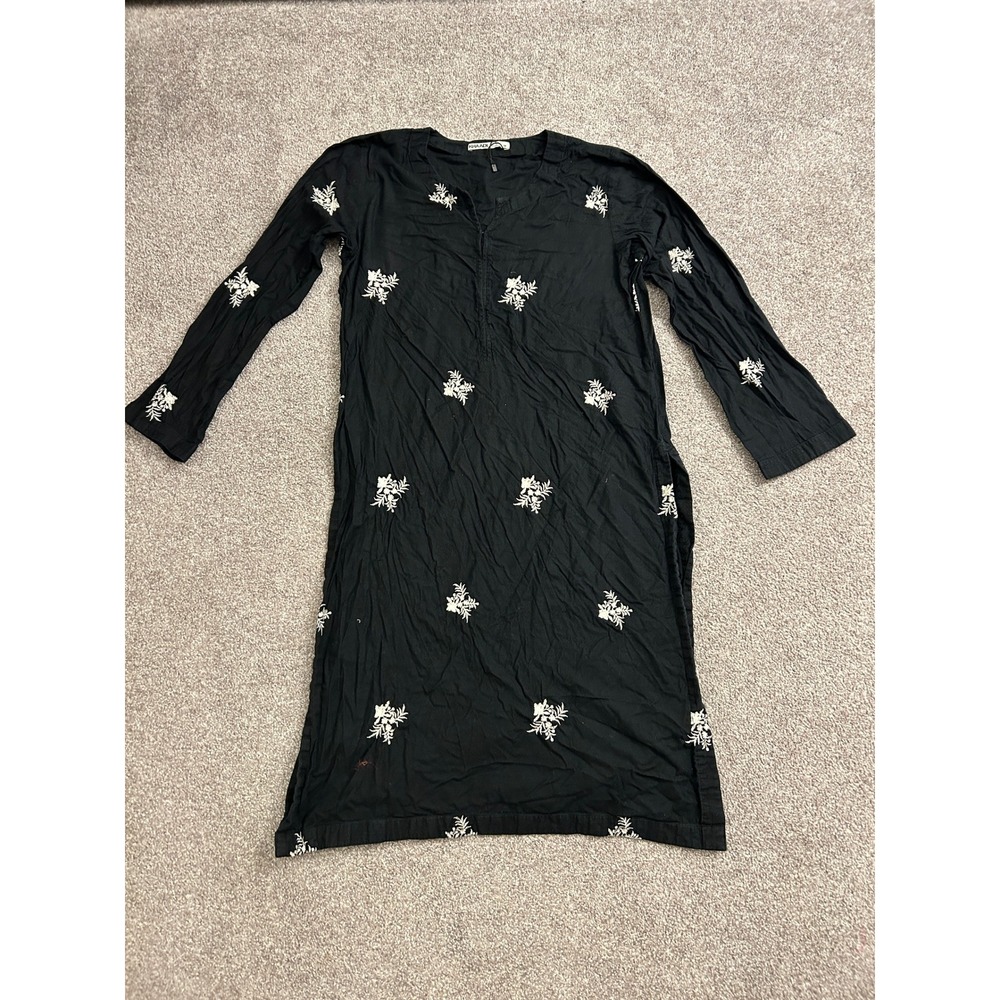 South Asian Kameez Khaadi Tunic Top Women 12 Black Excellent Longline Cotton